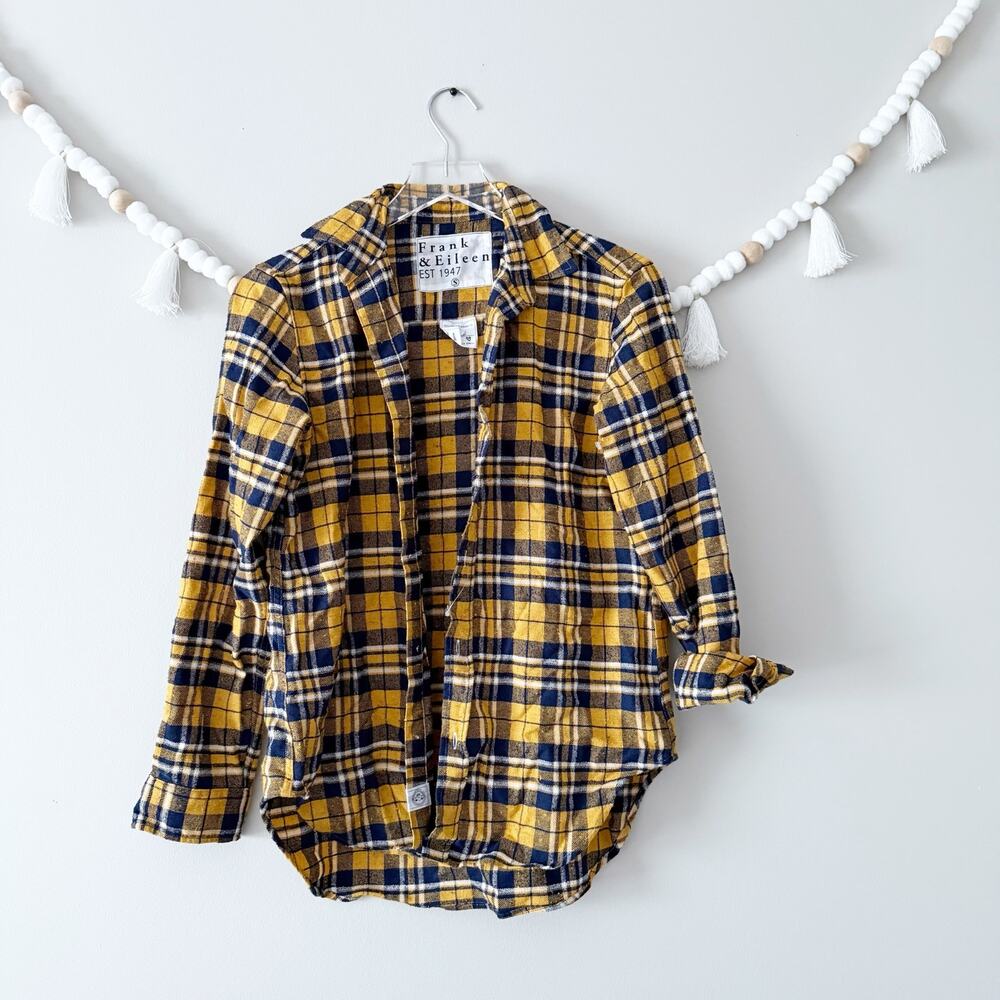 NEW Frank & Eileen Frank Buffalo Plaid Flannel Button Shirt Yellow Navy Small